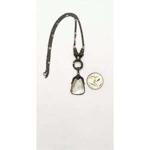 Vintage sterling silver marcasite mother of pearl pendant Y drop necklace